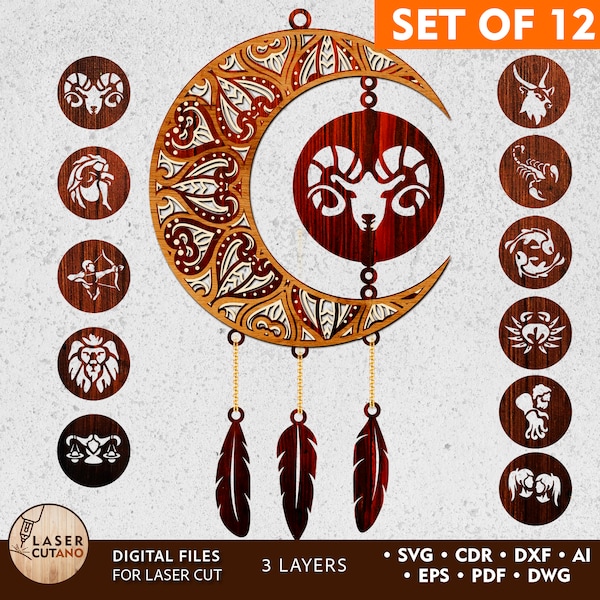 Laser Cut File Dreamcatcher Svg Zodiac Laser Files and Zodiac Svg Bundle, Zodiac Dxf Files and  Laser Cut Decor, Laser Decoration | #563