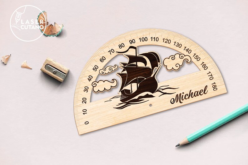 Protractor Dxf File Protractor Ruler Svg Laser Cut File Personalised Wooden Ruler and ...