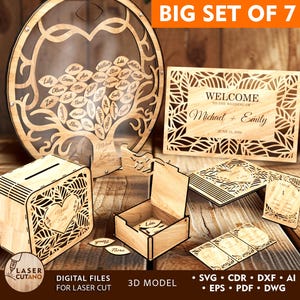 Laser Cut Datei, Hochzeitsdeko Bundle, Hochzeit Laser Cut & Gästebuch, Hochzeit Dxf, Glowforge Box Xtool File, Laser Cut Hochzeitskarte | #677