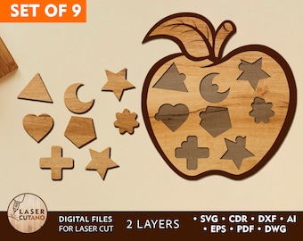 レーザーカットパズルファイル、形状分類パズルSVGファイル、ソーター玩具、レーザーカット、モンテッソーリレーザーファイル、子供用知育玩具 | #418