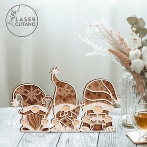 CHRISTMAS GNOMES Laser Cut Files Ornaments Dxf Files and Christmas Laser Design, Gnome Files for Xtool, laser cuttable files