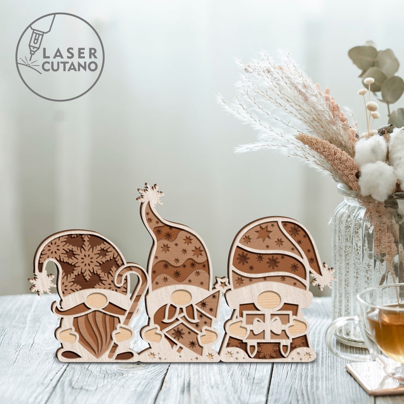 CHRISTMAS GNOMES Laser Cut Files Ornaments Dxf Files and Christmas Laser Design, Gnome Files for Xtool, laser cuttable files