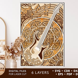 GUITAR Svg Cut Files for Laser Layered Svg Files and dxf file plasma, cnc files for wood router & music svg designs, music laser file | #315