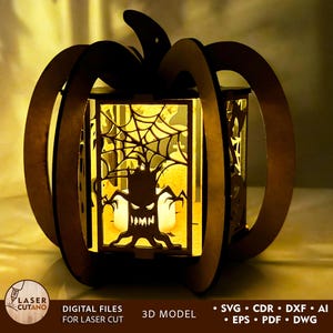 File di taglio laser per lampada a zucca, file laser per lanterna di Halloween, file laser per portacandele di Halloween, file di taglio Glowforge / #621