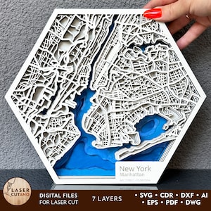 Carte personnalisée découpée au laser, modèle Svg et plan de la ville personnalisé gravé au laser, art mural découpé au laser et cadeau personnalisé au laser | #596