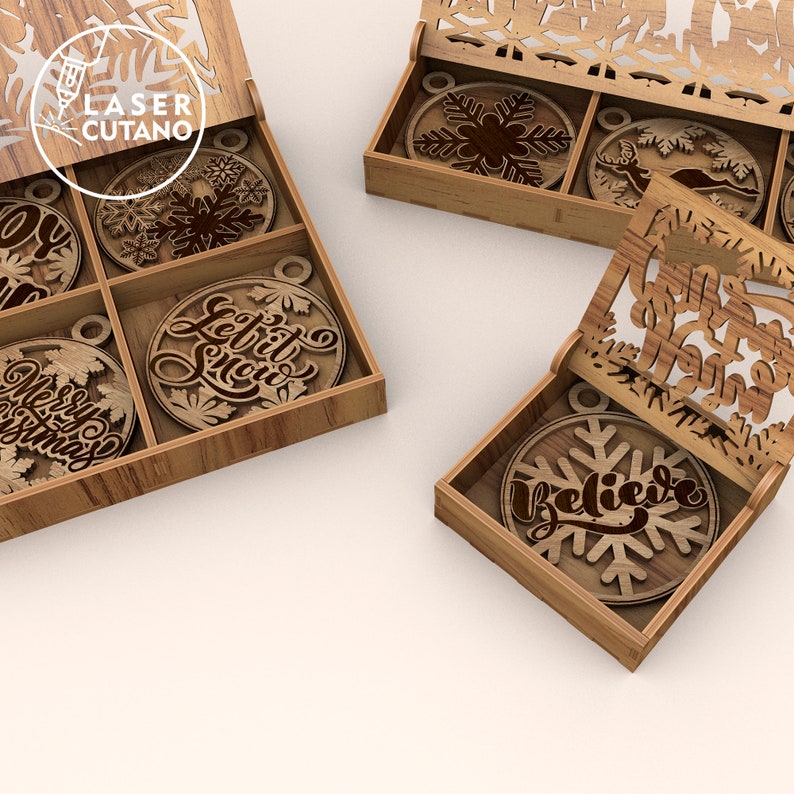 Laser Cut Files Christmas Ornaments Laser Engraved Files and Christmas Dxf Files, Christmas Cnc Files and Christmas Glowforge Svg