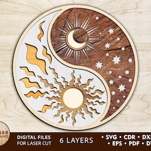 Lasergesneden ornamenten - YIN YANG - Lasergesneden sjabloon voor lasergesneden hout, lasergesneden acryl, lasergesneden wanddecoratie, laserpatroon | #116