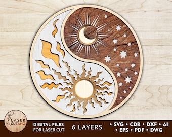 Laser Cut Ornaments - YIN YANG - Laser Cut Template for Laser Cut Wood, Laser Cut Acrylic, Laser Cut Wall Decor, Laser Pattern | #116