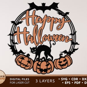 HALLOWEEN WREATH Laser Cut File Svg and halloween cut file, halloween cricut files and svgs cut files, glowforge svg laser | #223