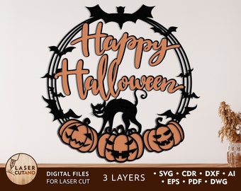 HALLOWEEN WREATH Laser Cut File Svg and halloween cut file, halloween cricut files and svgs cut files, glowforge svg laser | #223