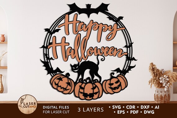HALLOWEEN WREATH Laser Cut File Svg and halloween cut file, halloween cricut files and svgs cut files, glowforge svg laser | #223