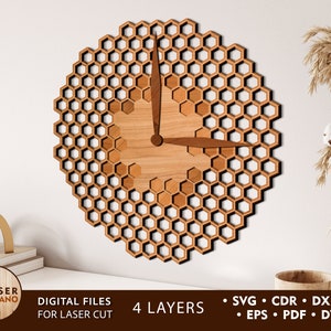 Wall Clock Laser Cut File Pdf Svg Cnc File and Clock Glowforge File, Watch Laser File & Clock Svg for Laser, Clock Dxf File Wall Art