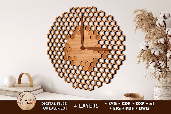Wall Clock Laser Cut File Pdf Svg Cnc File and Clock Glowforge File, Watch Laser File & Clock Svg for Laser, Clock Dxf File Wall Art | #434