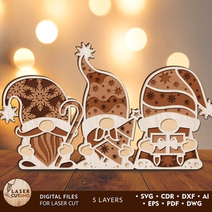 CHRISTMAS GNOMES Laser Cut Files Ornaments Dxf Files and Christmas Laser Design, Gnome Files for Xtool, laser cuttable files | #495
