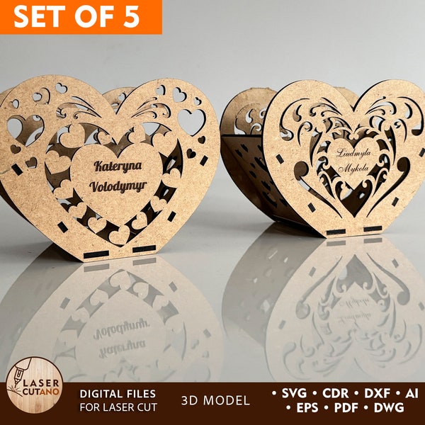 Heart Candy Box Laser Cut File Candle Holder Laser File & Tea Light Candle Holder Candlestick Laser Cut, Heart Candle Stick Template | #401