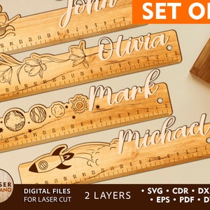 Regla de madera cortada con láser cm Archivo svg Escuela archivo cortado por láser y archivo de maestro de escuela, Glowforge SVG Archivo grabado con láser, nombre cortado con láser / #333