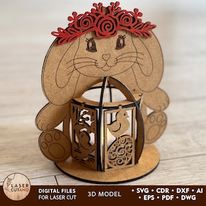 Hase Laser Cut Datei Lampe Ostern, Laser Cut Laterne, Kerzenhalter LaserSvg Datei, Kaninchen Laser Mdf Vorlage Dxf Dateien Glowforge | #669