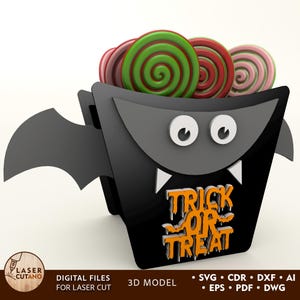 Svg de sac de bonbons Halloween et boîte de bonbons Halloween fichier découpé au laser, fichiers Dxf Glowforge ou Lightburn Halloween, modèle de boîte Svg laser | #613