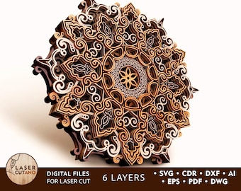 Laser Cut MANDALA Dxf File with Engraved and Wood Mandala Art Laser Engraved, Digital File Mandala from LaserCutano, cut out cnc | #340