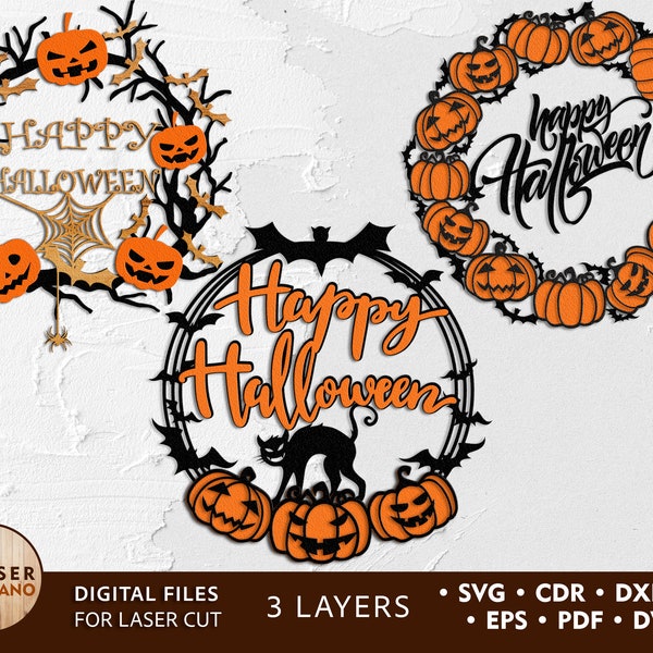 WREATH HALLOWEEN svg bundle layered and halloween svg files for cricut, laser cut files Dxf, Cdr Halloween Decor, Multi-Layer File | #226