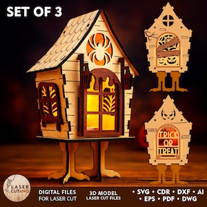 Halloween Candle Holder Laser Cut Files Svg Witch&#39;s Hut Lantern Table Decor Laser Cutting Glowforge File Ligh Box | #692