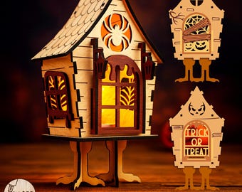 Halloween Candle Holder Laser Cut Files Svg Witch's Hut Lantern Table Decor Laser Cutting Glowforge File Ligh Box | #692