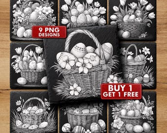 Easter Basket Slate Engraving File for Laser Engraved Coasters, Commercial Use | #2028