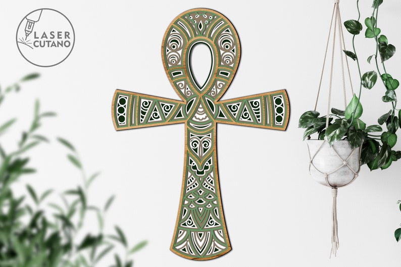 ANKH Svg Spiritual Egypt Laser Cut File and Vector cutting plan, Cnc files for wood and Multi-layer wall decor, Dxf, Ai, Cdr, Dwg | #176 image 2
