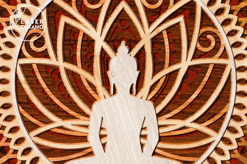 BUDDHA Mandala Laser Cut Files Layered Svg Templates and Wall Laser Cut, Glowforge Files Svg & Cnc Files for Wood Router, layered svg