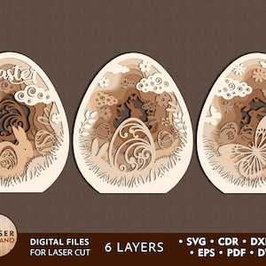 3 Eier Ostern Laser geschnitten Dateien Dxf Datei für cnc und Ostern überlagert svg, Ostern cutfiles laser cut decor, Glowforge Dateien & Ostergeschenk | #392