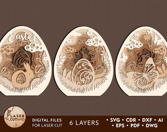 3 Eggs EASTER Laser Cut Files Dxf file for cnc and easter layered svg, easter cutfiles laser cut decor, Glowforge Files & Easter Gift | #392