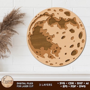 Fichier découpé au laser Svg lune en couches multicouche et fichier Dxf lune, fichiers laser 3D et fichiers Svg pour Cricut, fichier Cnc Lune Svg en couches 3D | #570