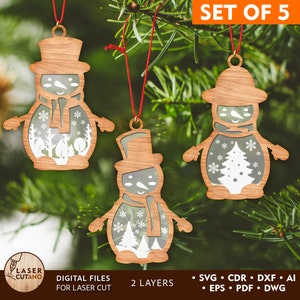 Snowman Laser Cut Files Christmas Ornaments Svg, Christmas Lightburn & Glowforge Laser Cut Ornaments Svg, Acrylic Dxf Christmas Files | #515