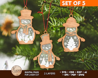 Snowman Laser Cut Files Christmas Ornaments Svg, Christmas Lightburn & Glowforge Laser Cut Ornaments Svg, Acrylic Dxf Christmas Files | #515