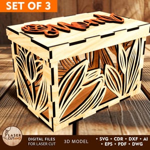 Pudełka z laserowo ciętym plikiem na Dzień Matki, Prezent z laserowo ciętym plikiem na Dzień Matki dla mamy, Glowforge Svg na Dzień Matki, Pudełka z MDF grawerowane laserowo | #666