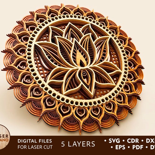 Multilayer Laser Cut DXF - MANDALA LOTUS - Mandala Svg Files for