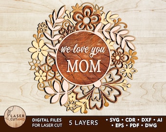 MOTHERS DAY laser cut files svg gift and laser dxf file, laser cut wood mother day svg, laser cutter svg glowforge, svg for cricut  | #166