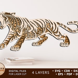 Multilayer Laser Cut File TIGER dxf file, laser cut file wooden wall art and Tiger svg cutting file, layered svg & layered laser art | #213