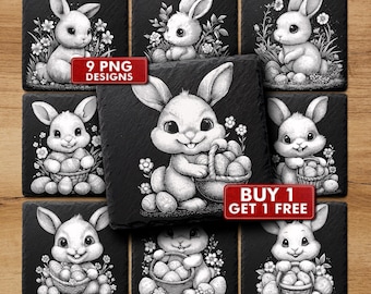 Easter Rabbit Designs for Slate Coasters, Easter Png Files for Glowforge and Lightburn, Commercial Use | #2027