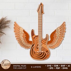 Guitar Laser Cut File Xtool Layered Svg Cricut and Laser Cut Music, Guitar Multilayer Svg & Musical Instrument Wall Art, 3D Svg Music | #572