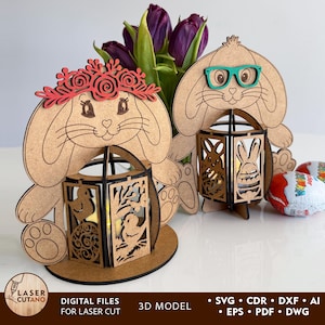 Kaninchen-Kerzenhalter Laser Cut Designs Bundle, Laser Cut Kerzenhalter, Ostern Laser-Datei Laterne Hase, Laser svg Nachtlicht Laser | #668
