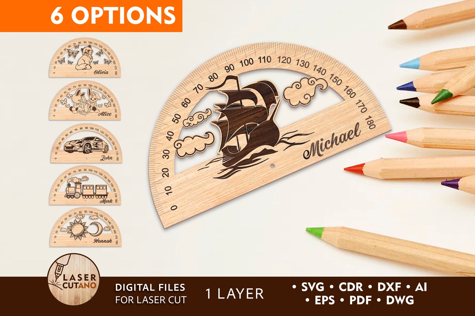 Protractor Ruler Svg Laser Cut File Personalised Wooden Ruler and ...