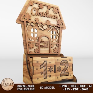 Days Until Christmas Countdown Laser File, Advent Calendar Svg Christmas Laser Cut, Christmas Laser Svg, Christmas Wood Cut Glowforge | #625