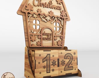 Days Until Christmas Countdown Laser File, Advent Calendar Svg Christmas Laser Cut, Christmas Laser Svg, Christmas Wood Cut Glowforge | #625