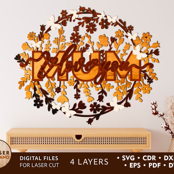 MUM Laser Cut File SVG MOM Glowforge Mother's Day Laser File and Files for Xtool, Dxf Mother Gift and Muttertag Dxf Mdf Template | #422