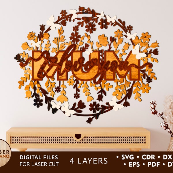 MUM Laser Cut File SVG MOM Glowforge Moederdag Laserbestand en bestanden voor Xtool, Dxf Moeder Cadeau en Muttertag Dxf Mdf Template | #422