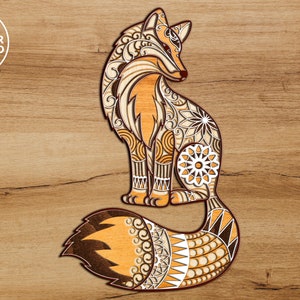 Laser Cut Files FOX mandala svg and cricut files, multilayer panel and 3d mandala wall art and laser cut wall art, dxf file for laser | #150 image 4