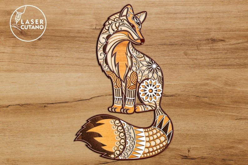Laser Cut Files FOX mandala svg and cricut files, multilayer panel and 3d mandala wall art and laser cut wall art, dxf file for laser | #150 image 4