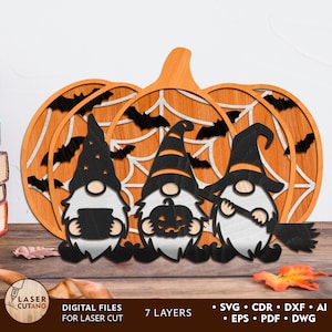Halloween Gnomes Laser Wood Svg Laser Cut File Halloween Glowforge Svg, Halloween Dxf Files and Gnomes Svg Laser, Fall Laser Svg | #488