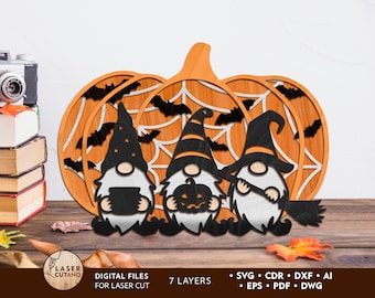 Halloween Gnomes Laser Wood Svg Laser Cut File Halloween Glowforge Svg, Halloween Dxf Files and Gnomes Svg Laser, Fall Laser Svg | #488